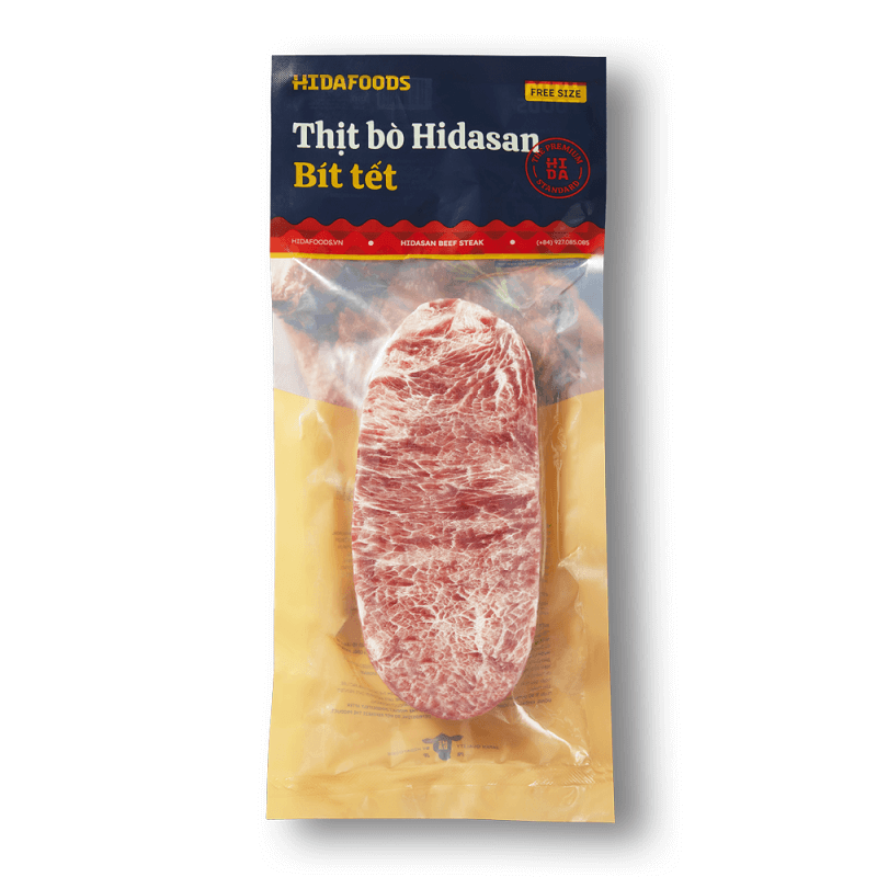 Thịt bò bít tết Hidasan tại HidaFoods được cắt miếng rất tiện lợi khi chế biến