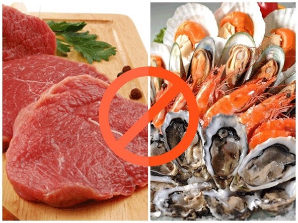 Tránh ăn chung thịt bò với hải sản
